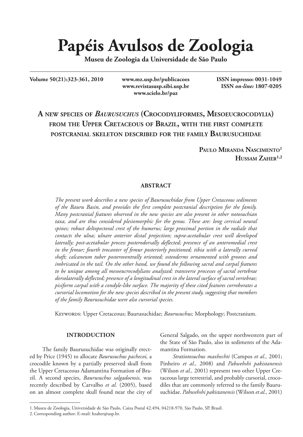 A New Species of Baurusuchus (Crocodyliformes