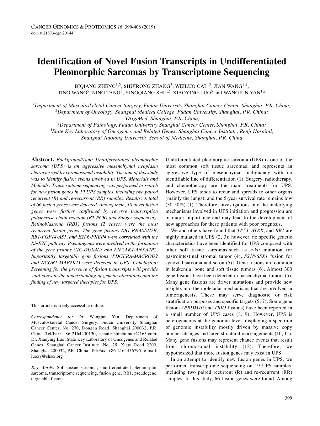 Identification of Novel Fusion Transcripts in Undifferentiated