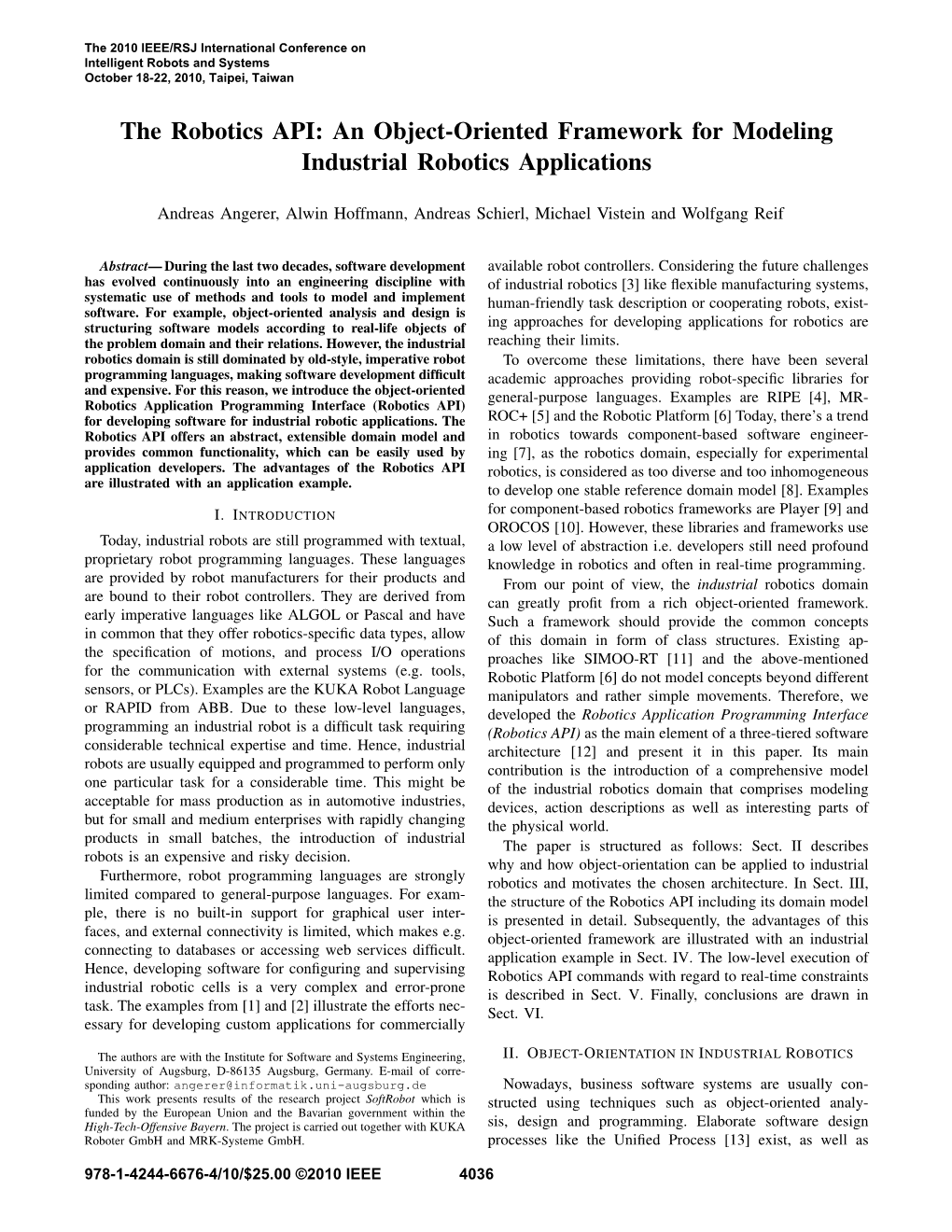 The Robotics API: an Object-Oriented Framework for Modeling Industrial Robotics Applications