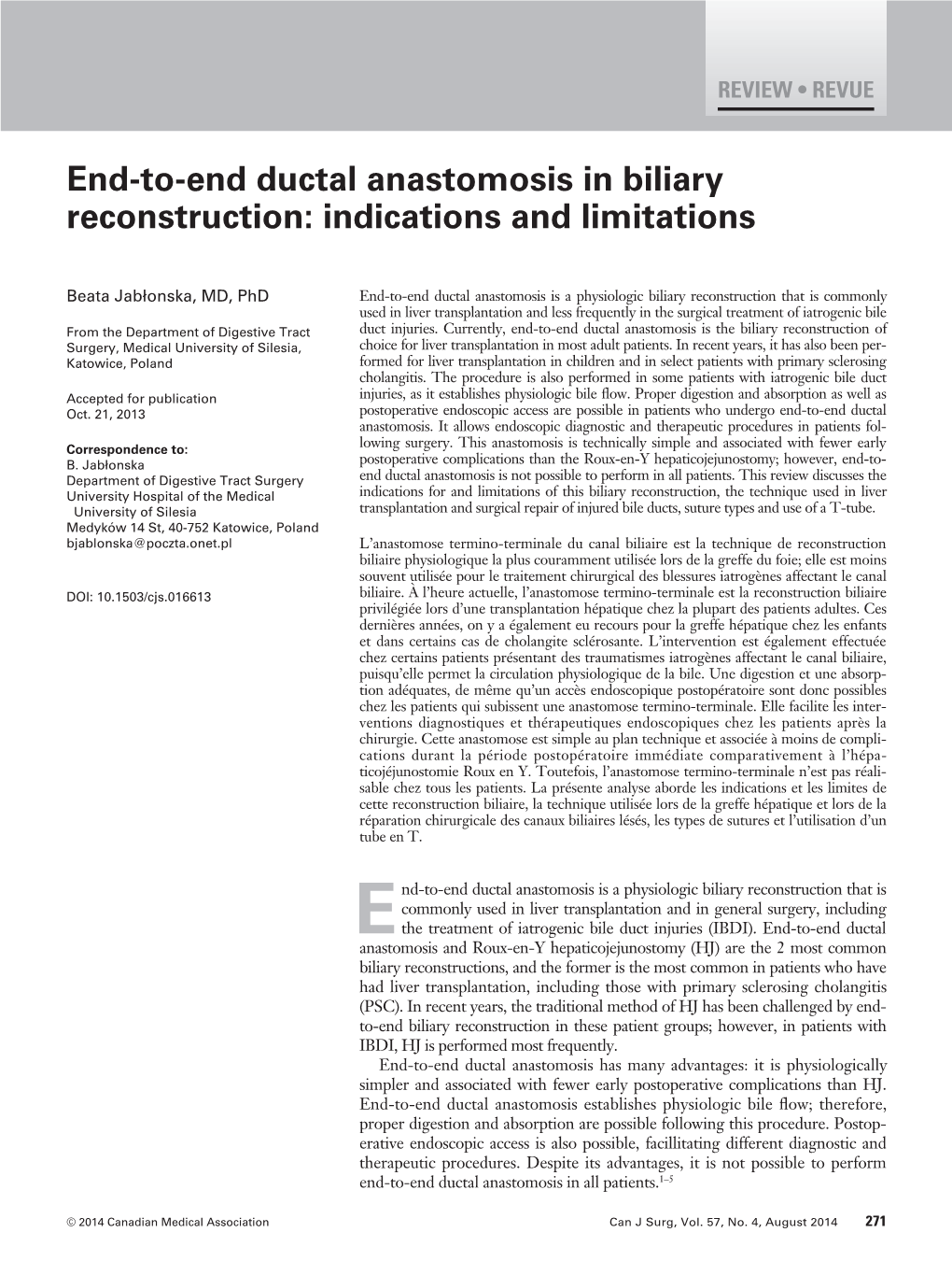 End-To-End Ductal Anastomosis in Biliary Reconstruction: Indications and Limitations