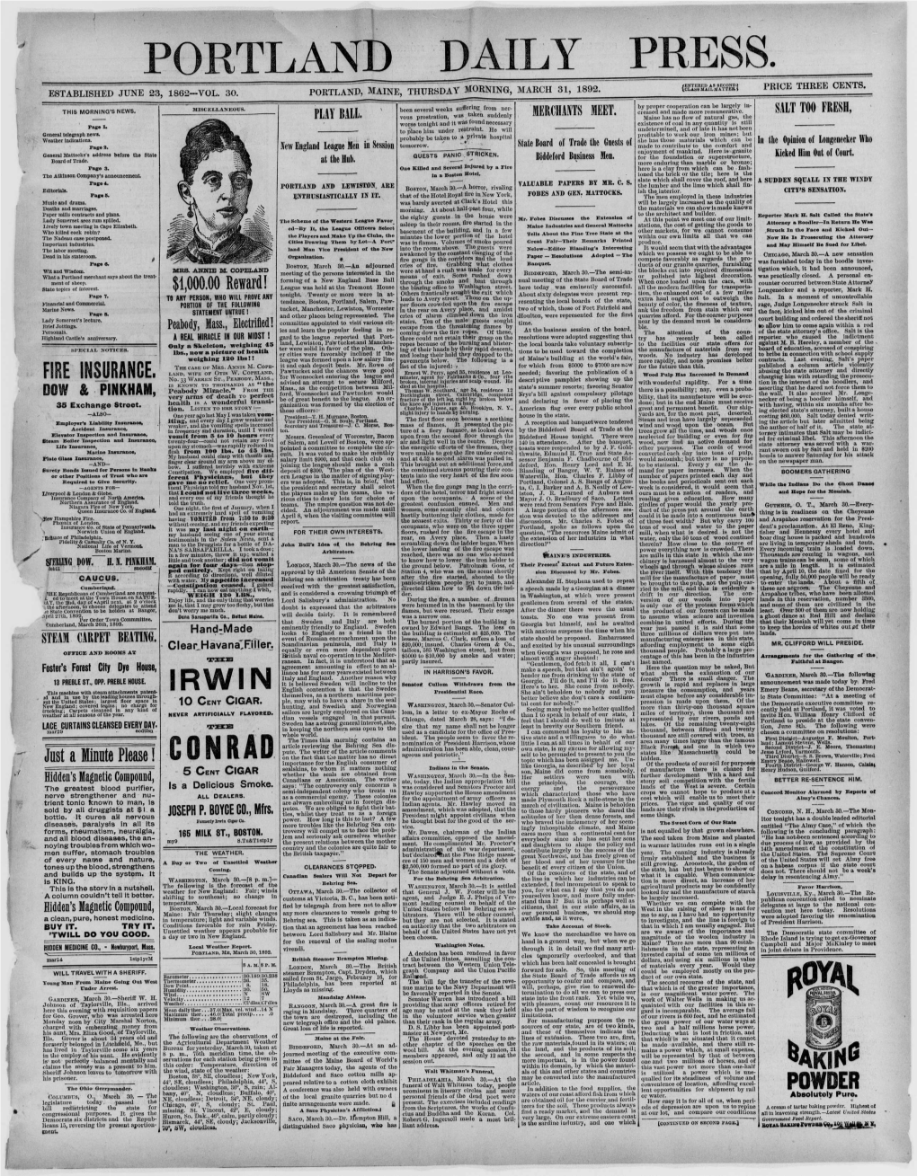 Portland Daily Press: March 31,1892