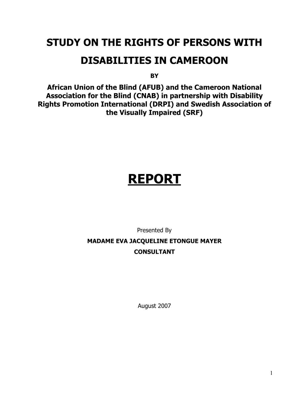 Study on the Rights of Persons with Disabilities in Cameroon