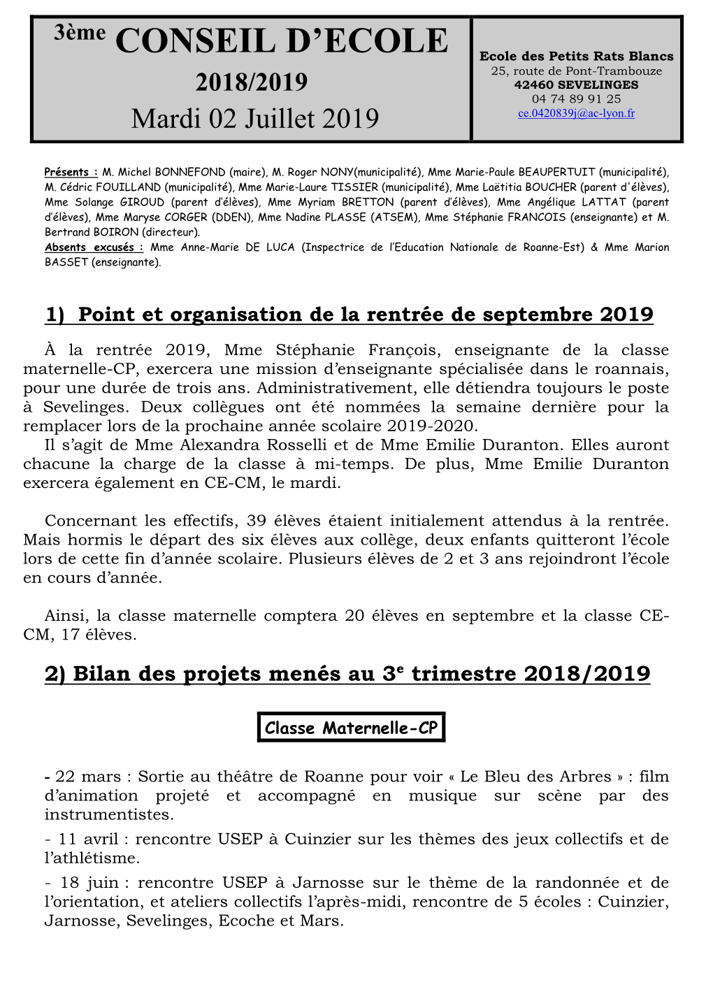 1Er CONSEIL D'ecole