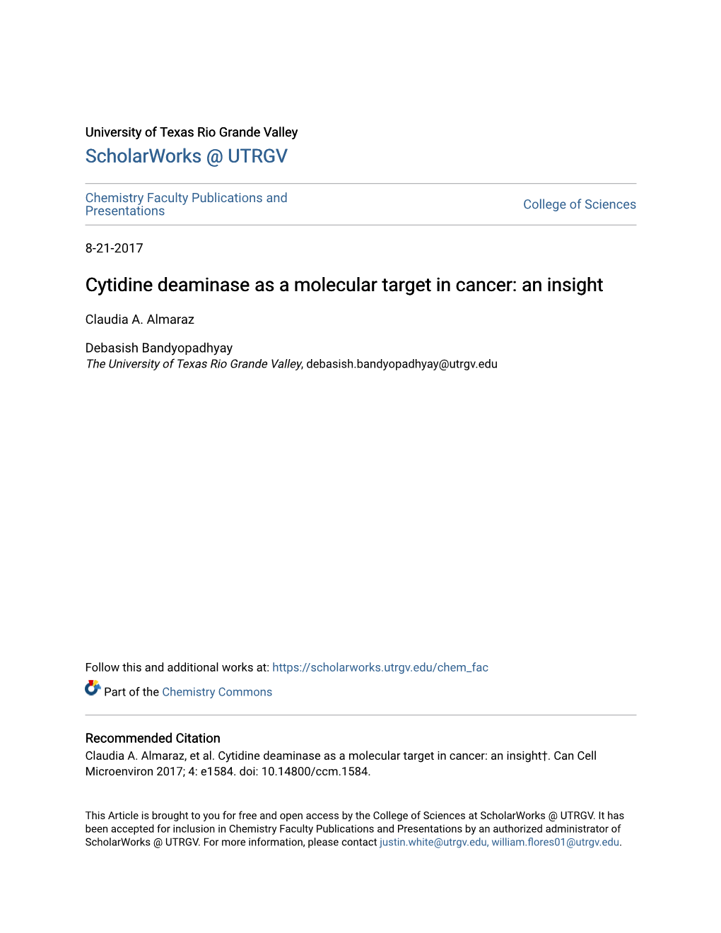 Cytidine Deaminase As a Molecular Target in Cancer: an Insight