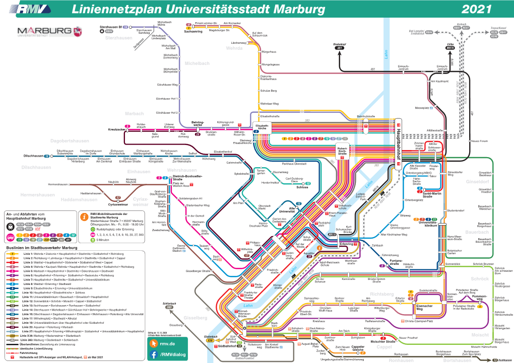 Liniennetzplan Universitätsstadt Marburg 2021