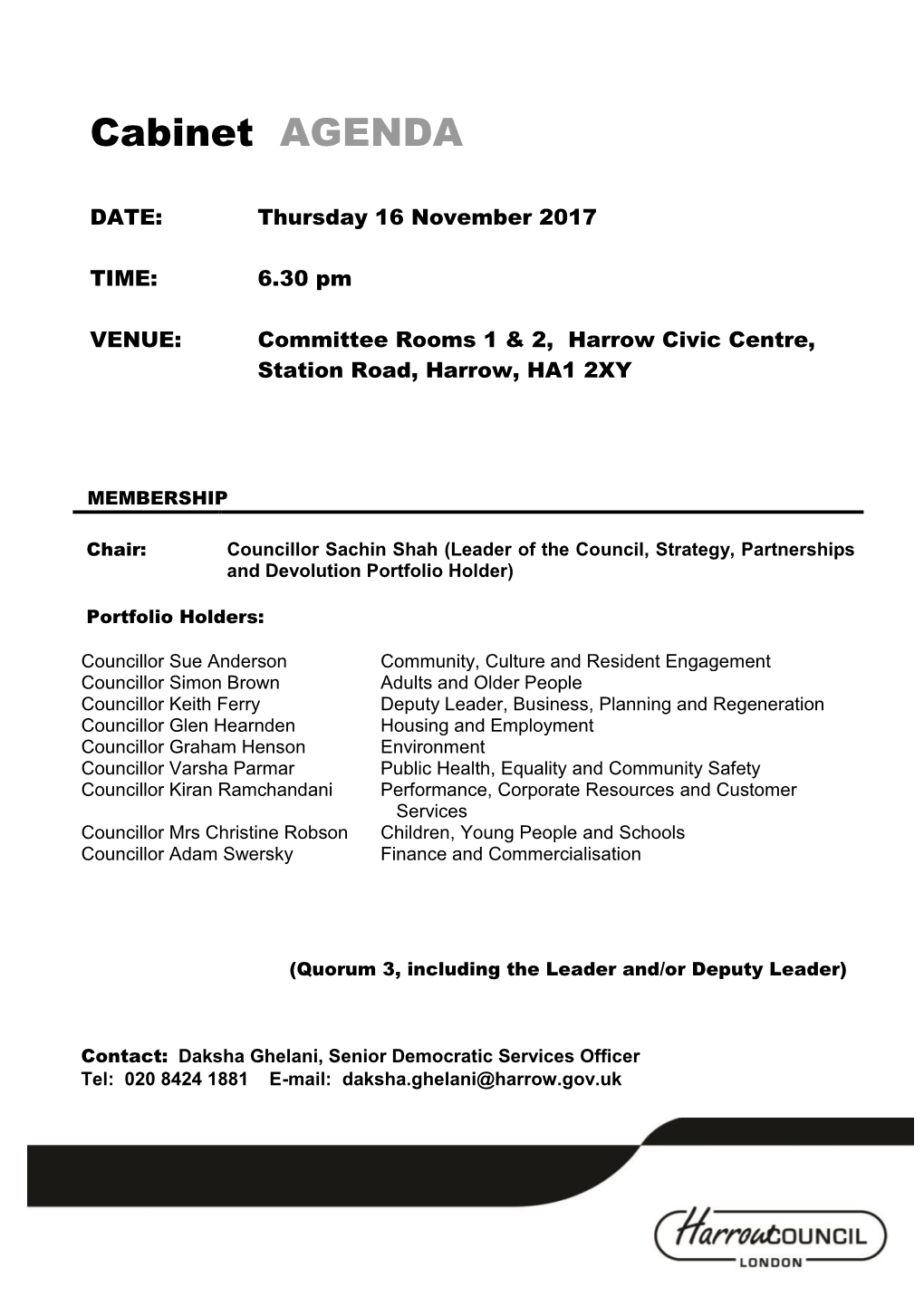 (Public Pack)Agenda Document for Cabinet, 16/11/2017 18:30