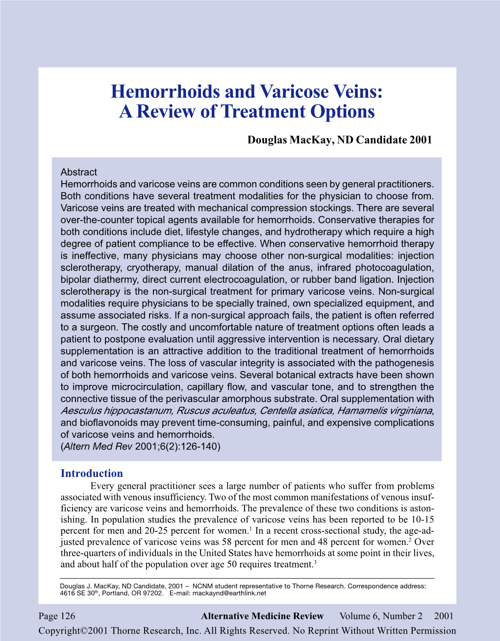 Hemorrhoids and Varicose Veins: a Review of Treatment Options