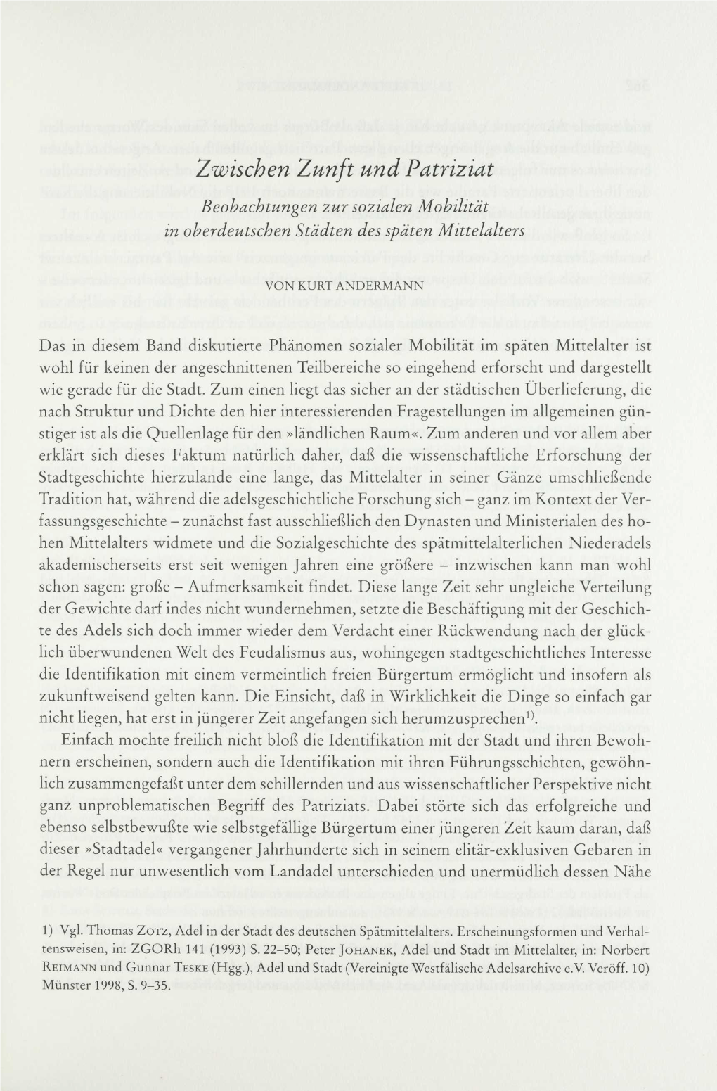 Zwischen Zunft Und Patriziat Beobachtungen Zur Sozialen Mobilität in Oberdeutschen Städten Des Späten Mittelalters