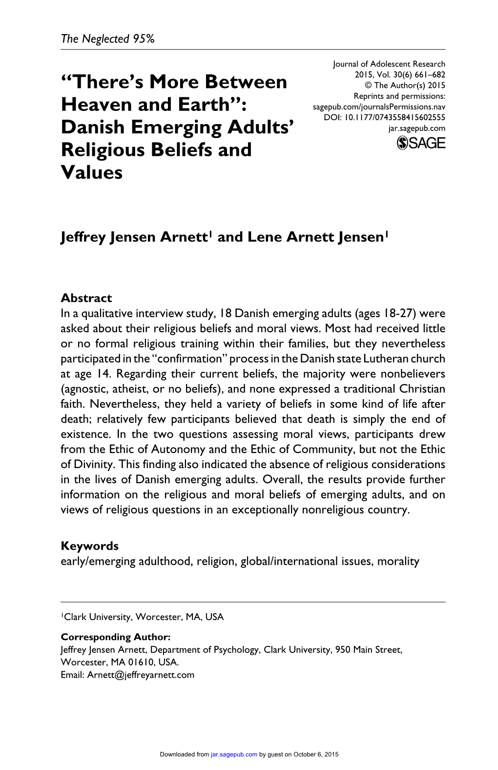 Danish Emerging Adults' Religious Beliefs and Values