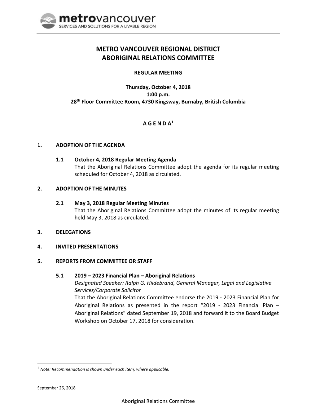 Aboriginal Relations Committee Agenda Package