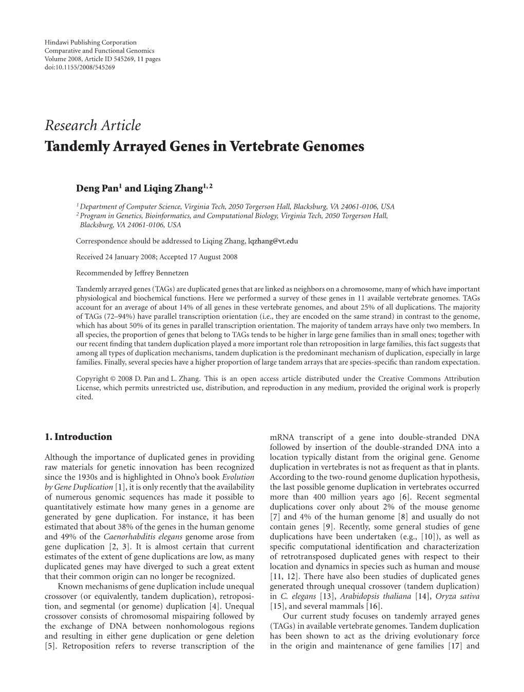 Tandemly Arrayed Genes in Vertebrate Genomes