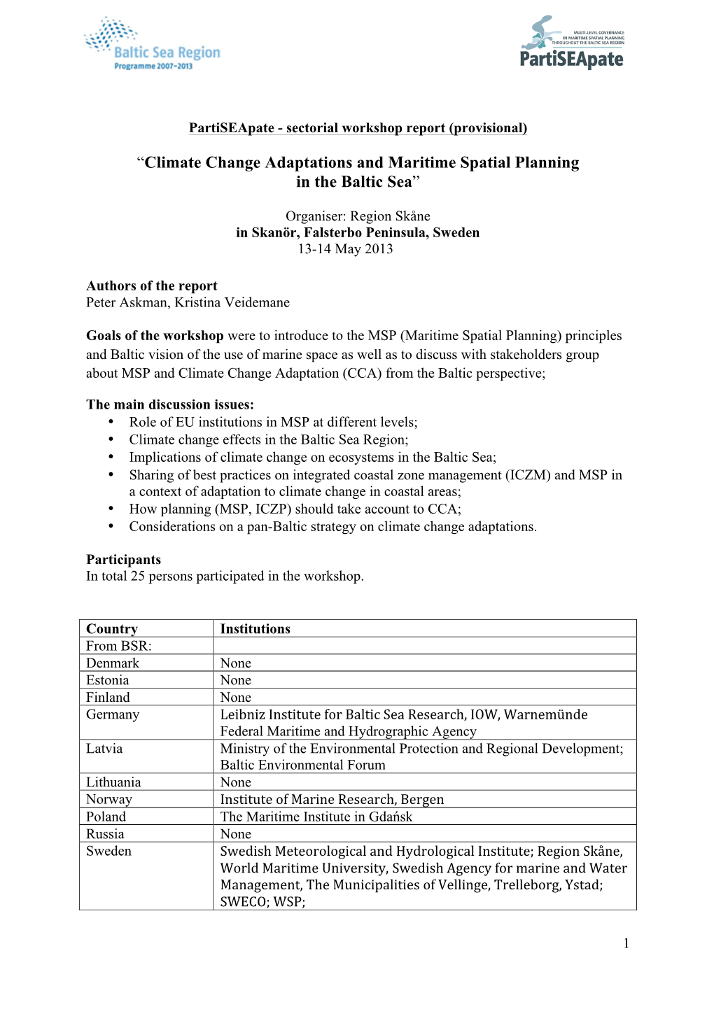 Report Climate Change Adaptation and MSP 15 05 2013