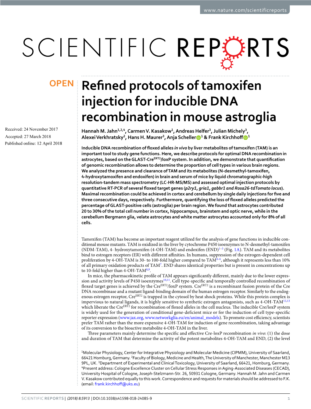 Refined Protocols of Tamoxifen Injection for Inducible DNA