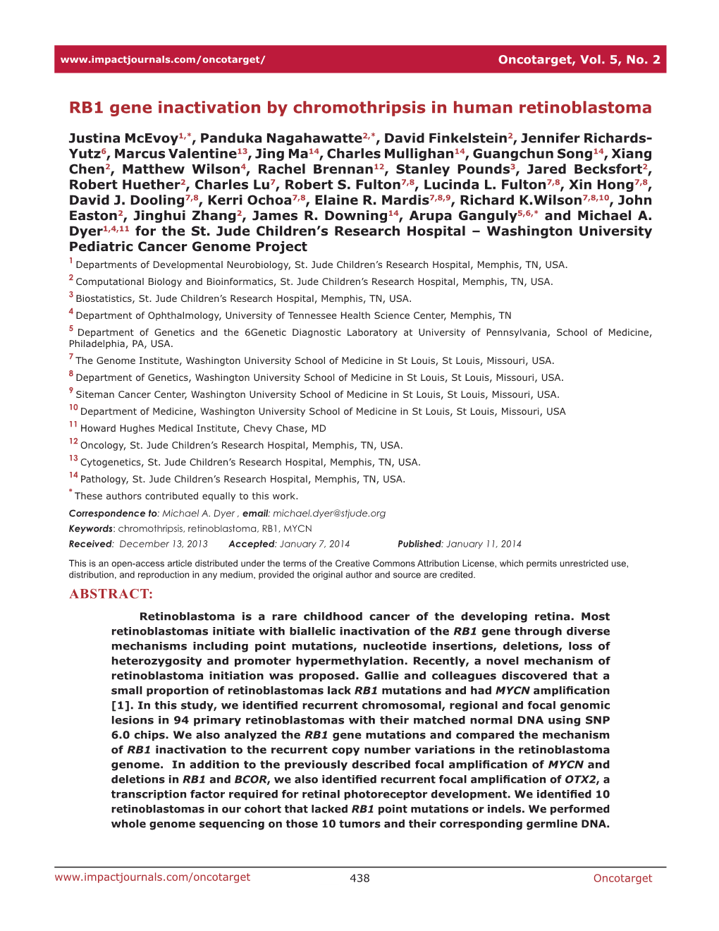 RB1 Gene Inactivation by Chromothripsis in Human Retinoblastoma