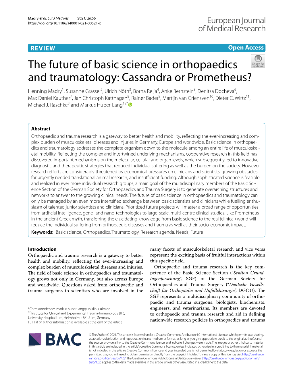 The Future of Basic Science in Orthopaedics and Traumatology