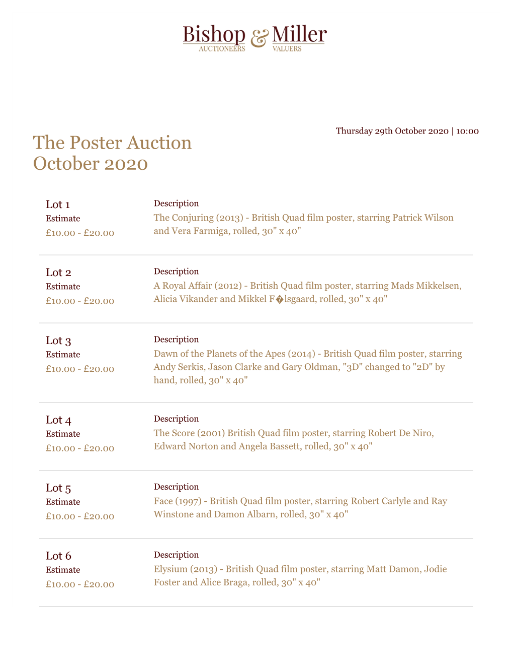 The Poster Auction October 2020