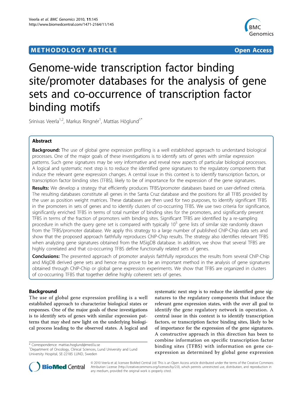 Genome-Wide Transcription Factor Binding Site/Promoter Databases For