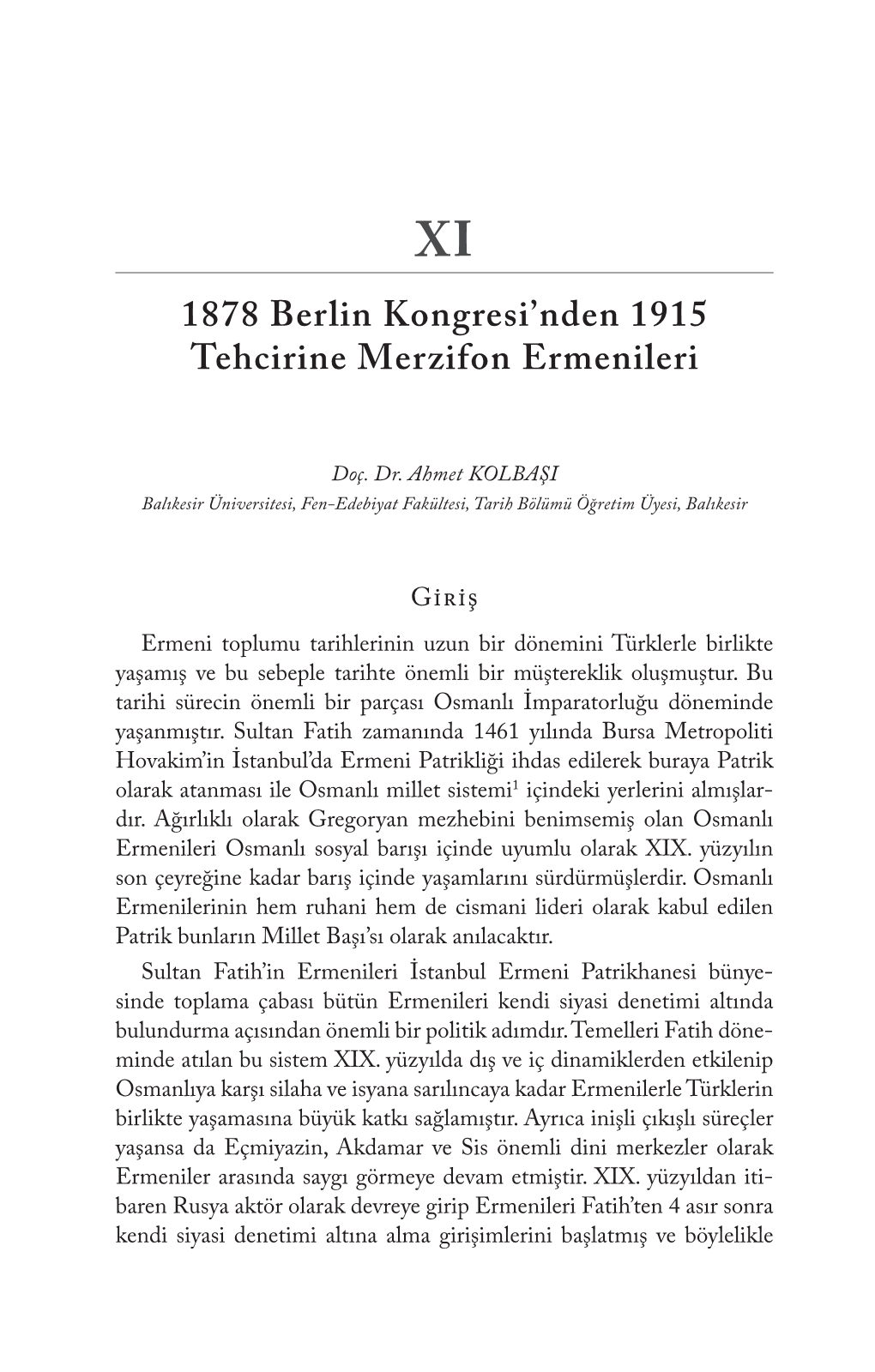 1878 Berlin Kongresi'nden 1915 Tehcirine Merzifon Ermenileri