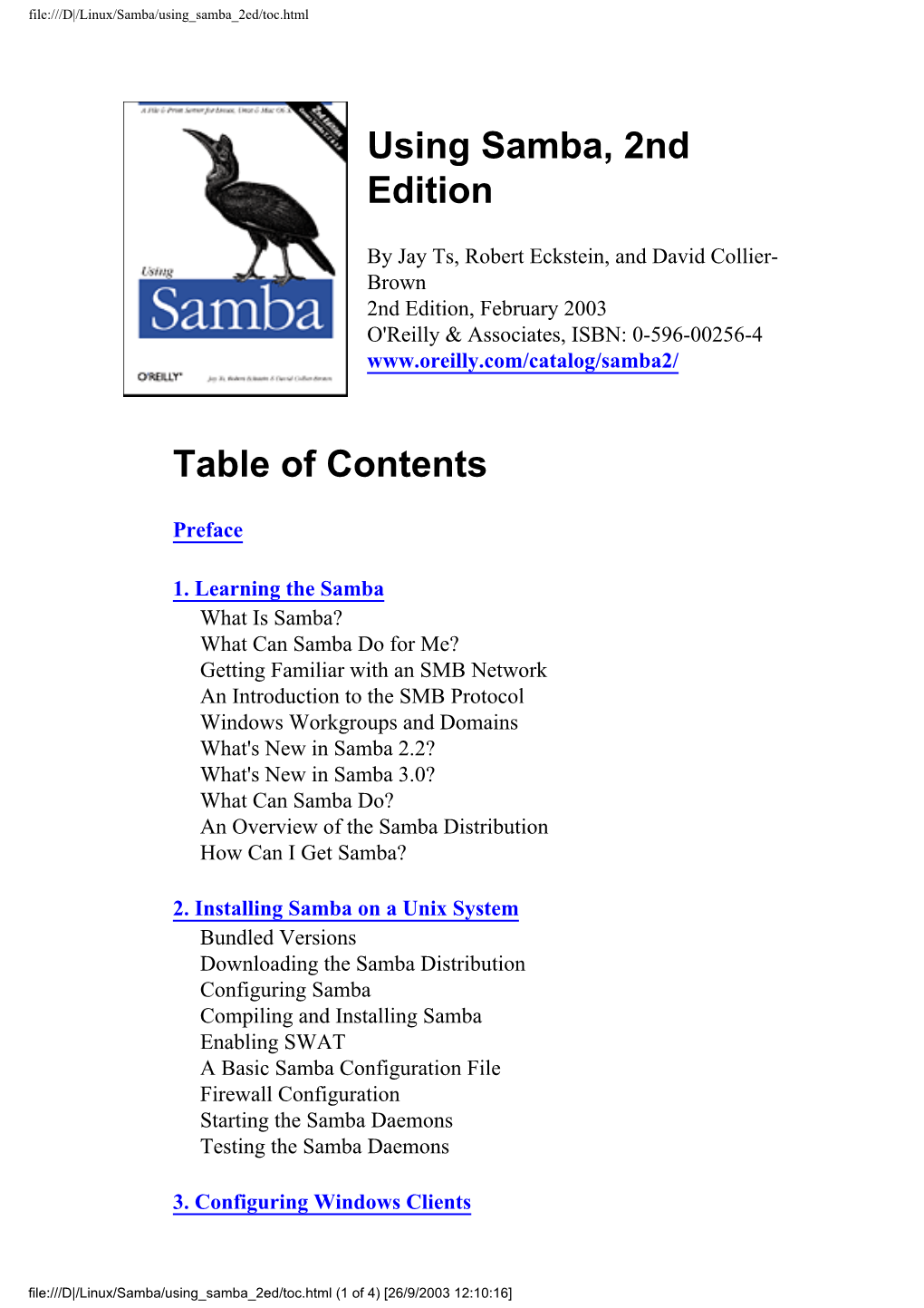 Using Samba, 2Nd Edition Table of Contents