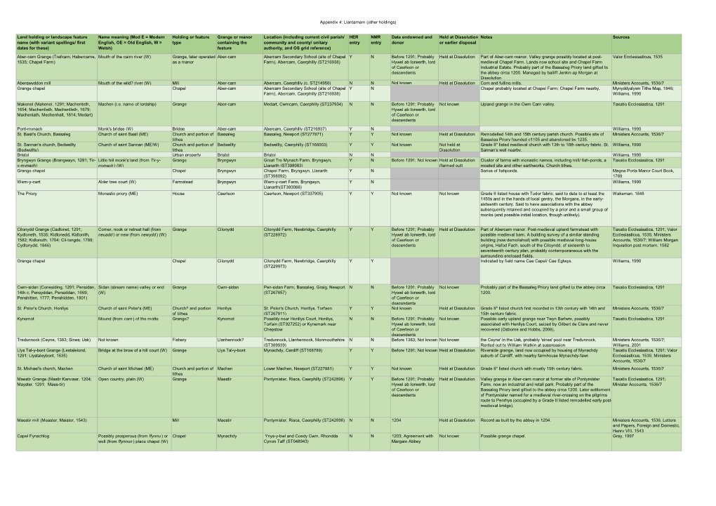 Appendix 4: Llantarnam (Other Holdings)