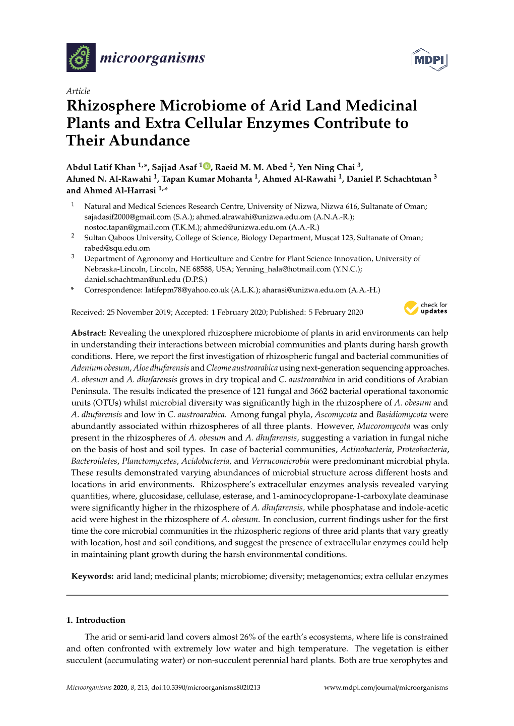 Rhizosphere Microbiome of Arid Land Medicinal Plants and Extra Cellular Enzymes Contribute to Their Abundance