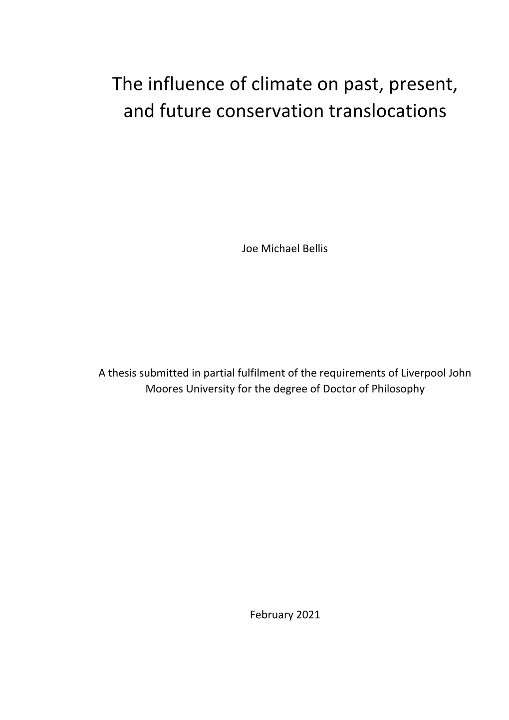 The Influence of Climate on Past, Present, and Future Conservation Translocations