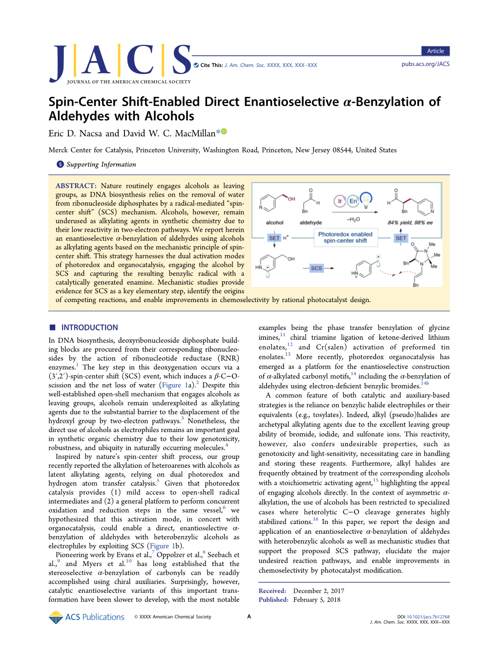 Spin-Center Shift-Enabled Direct Enantioselective Α-Benzylation Of