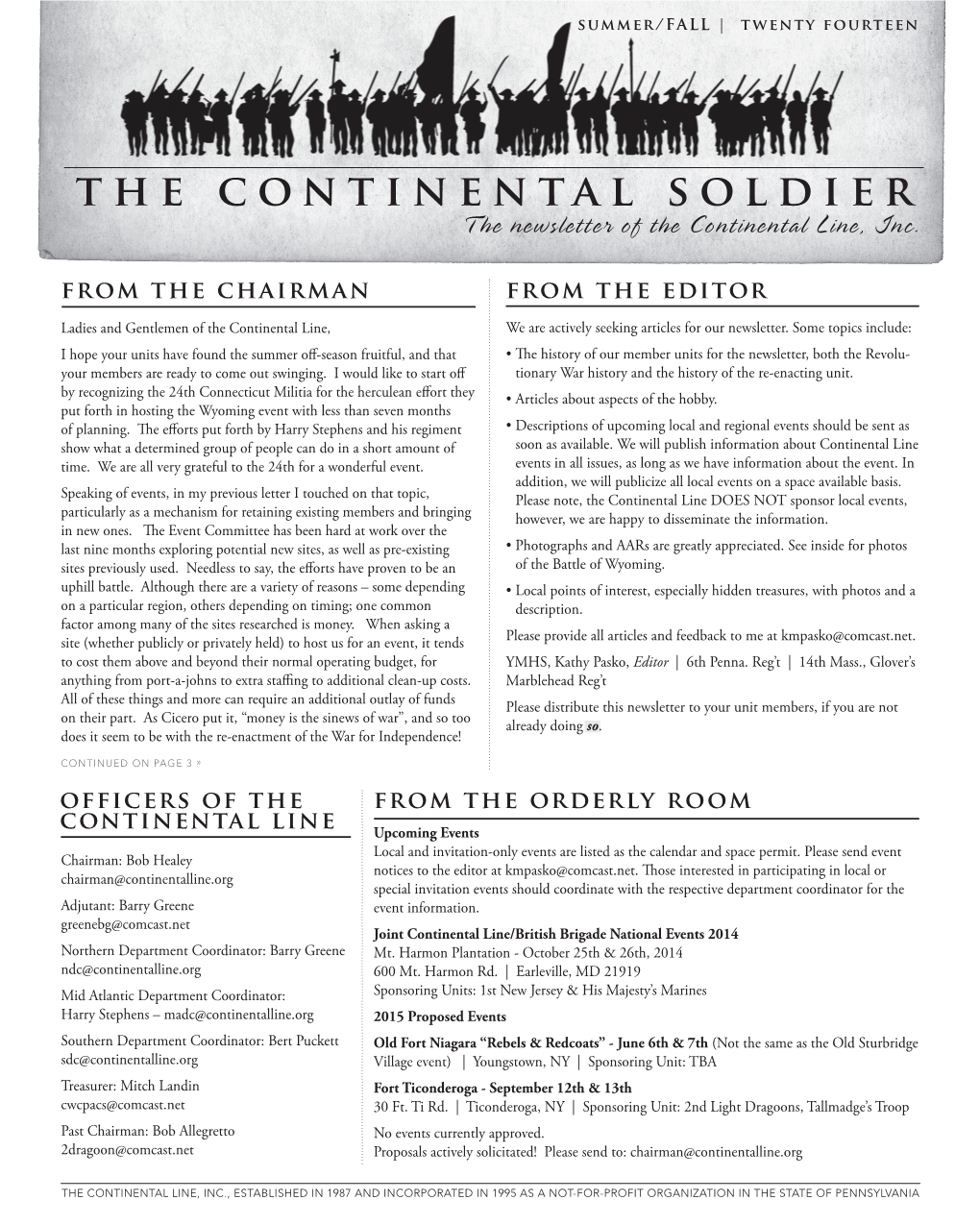 The Continental Soldier the Newsletter of the Continental Line, Inc