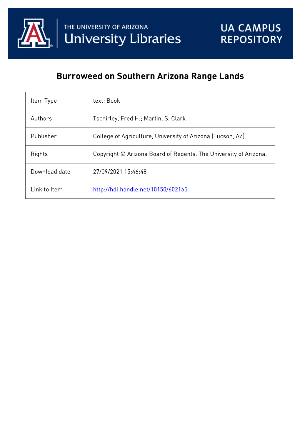Burroweed on Southern Arizona Range Lands