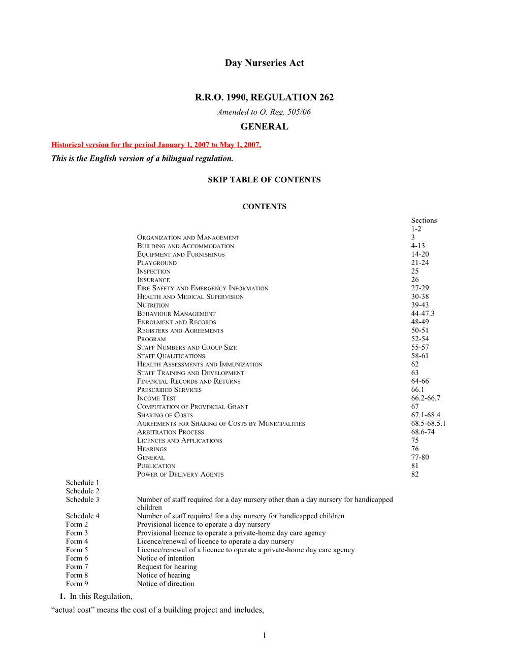 Day Nurseries Act - R.R.O. 1990, Reg. 262