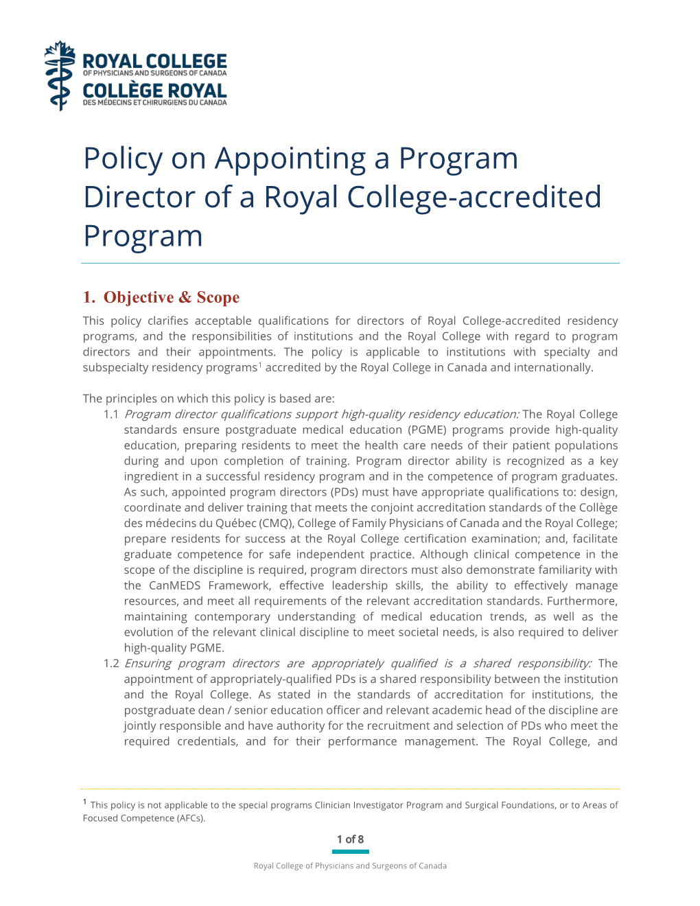 Policy on Appointing a Program Director of a Royal College-Accredited Program