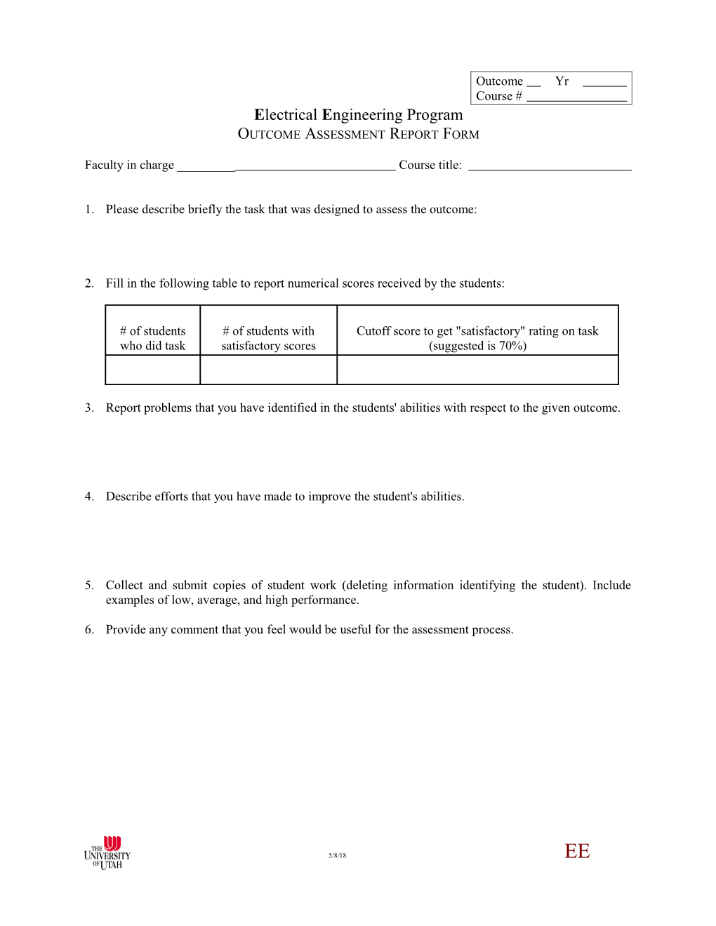 EE Assessment of Outcomes Instructions