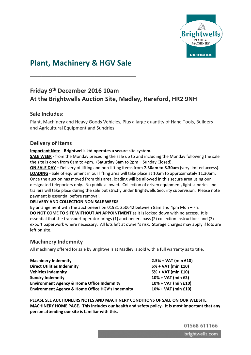 Plant, Machinery & HGV Sale