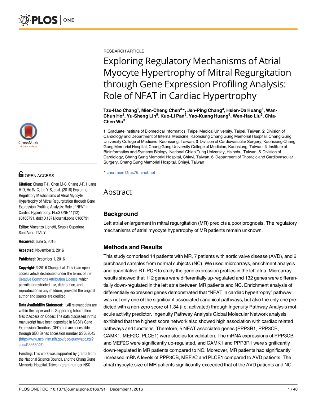 Exploring Regulatory Mechanisms of Atrial Myocyte Hypertrophy of Mitral Regurgitation Through Gene Expression Profiling Analysis: Role of NFAT in Cardiac Hypertrophy