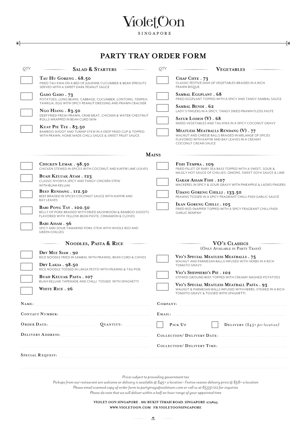 Party Tray Order Form