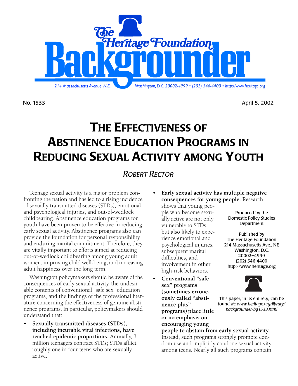 The Effectiveness of Abstinence Education Programs in Reducing Sexual Activity Among Youth