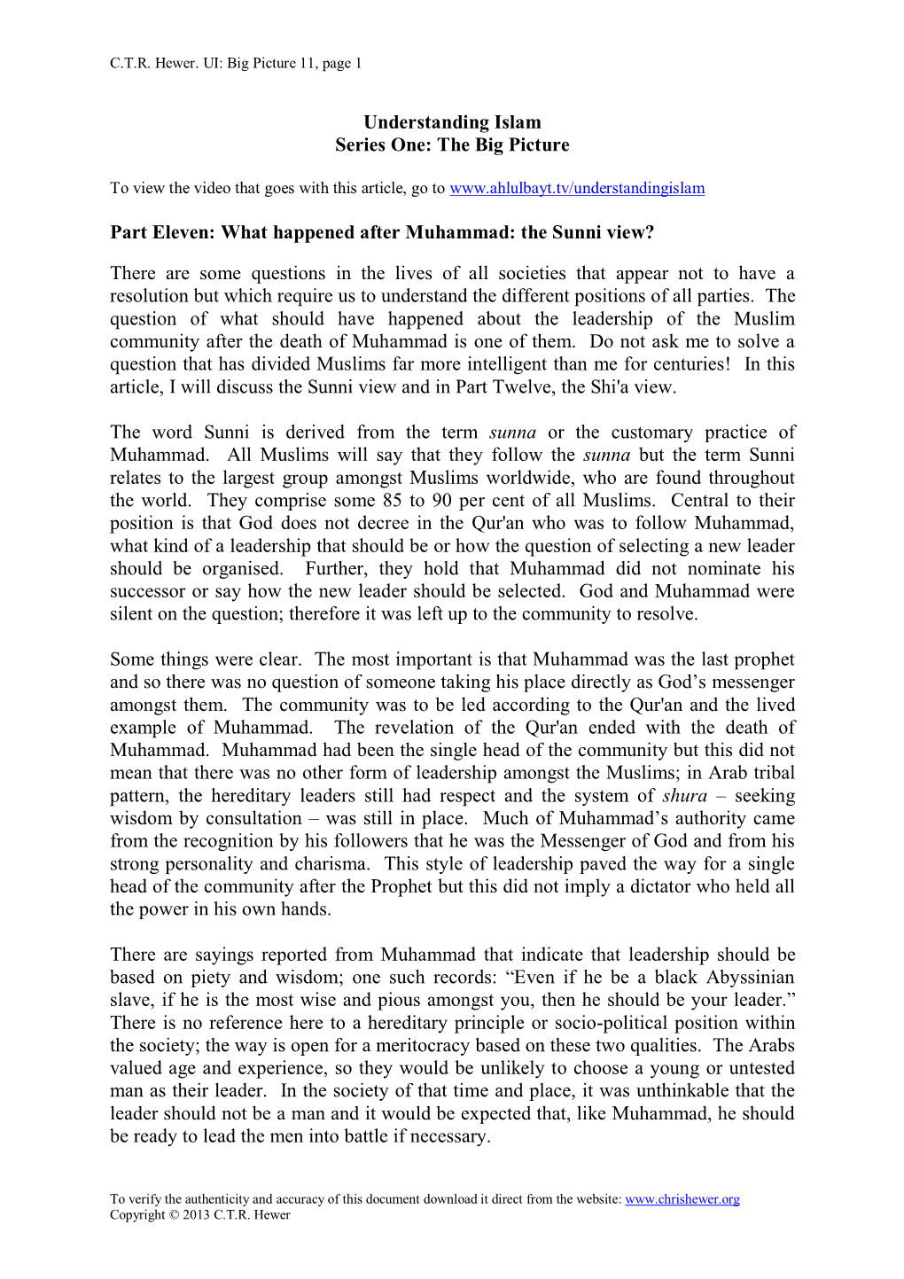 What Happened After Muhammad: the Sunni View? There Are Some Questi