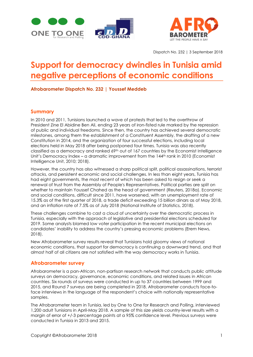 Support for Democracy Dwindles in Tunisia Amid Negative Perceptions of Economic Conditions