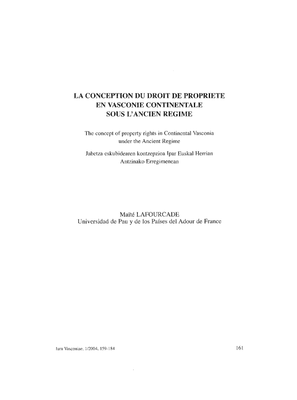 La Conception Du Droit De Propriete En Yasconie Continentale Sous L'ancien Regime