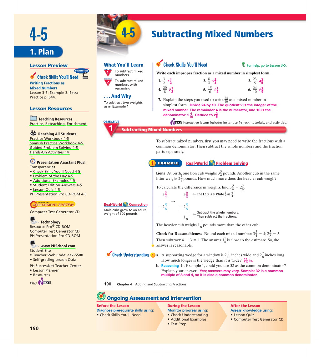 4-5 Subtracting Mixed Numbers 1