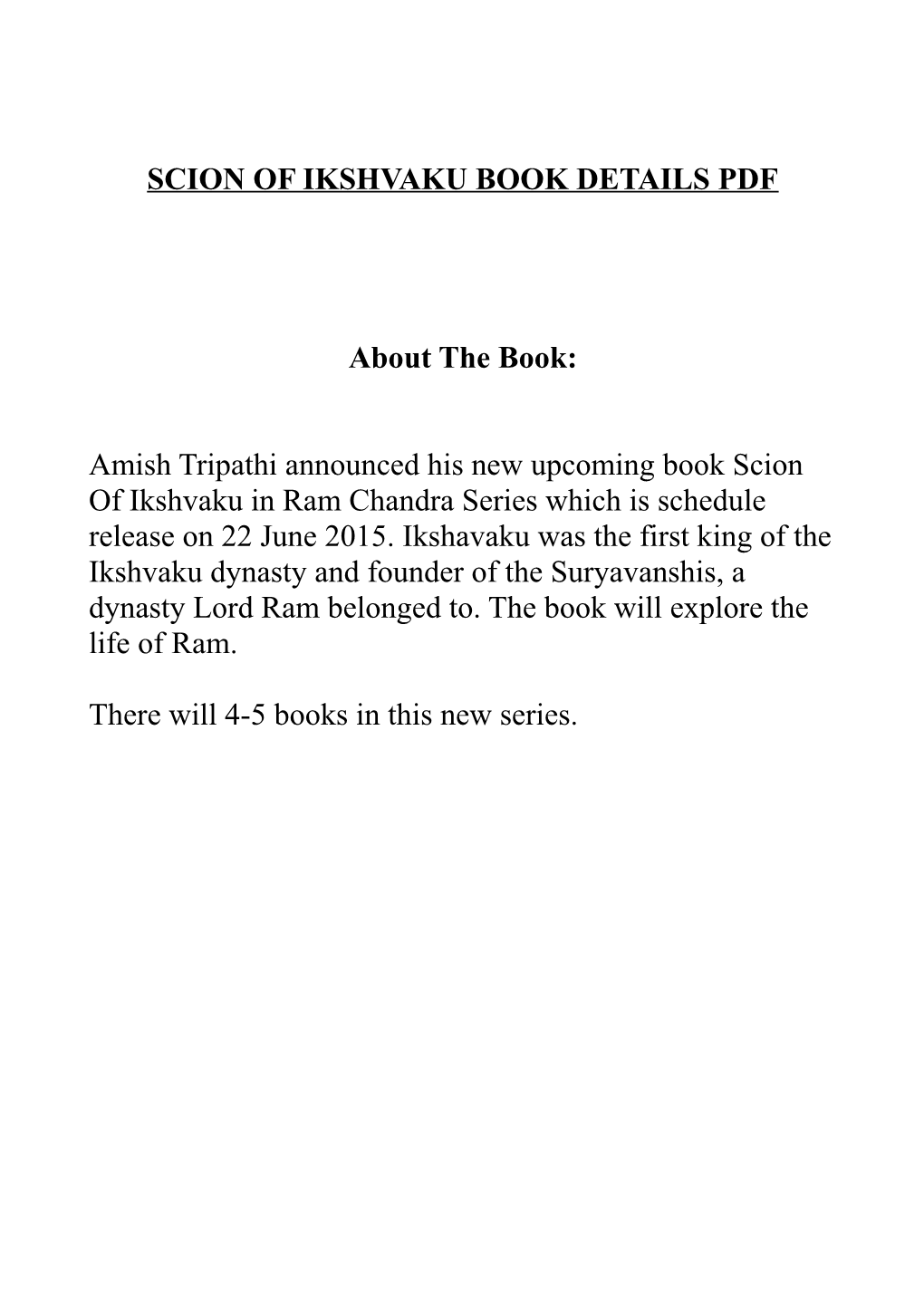 SCION of IKSHVAKU BOOK DETAILS PDF About the Book