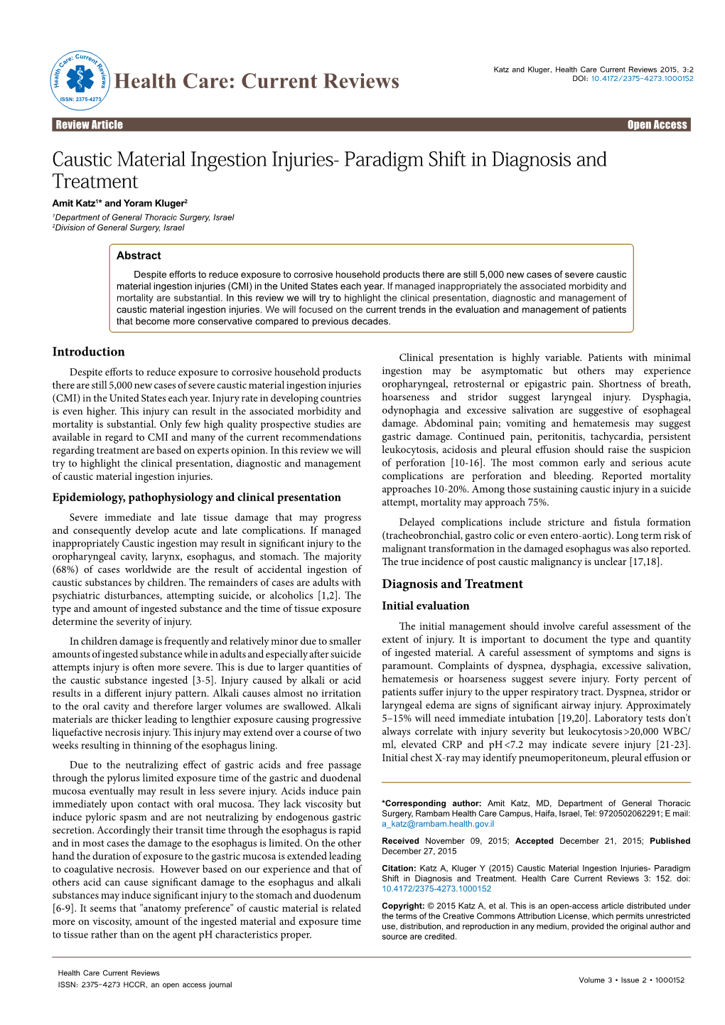 Caustic Material Ingestion Injuries