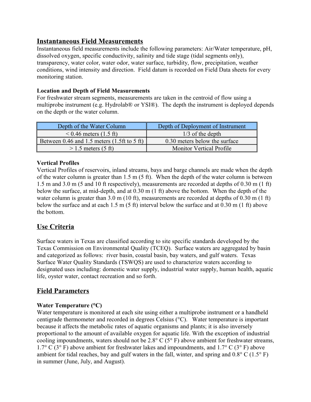 Location and Depth of Field Measurements