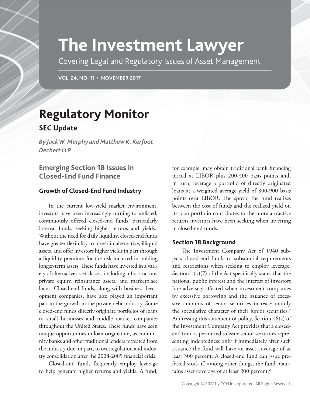 The Investment Lawyer Covering Legal and Regulatory Issues of Asset Management