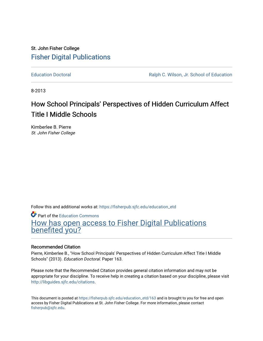 How School Principals' Perspectives of Hidden Curriculum Affect Title I Middle Schools