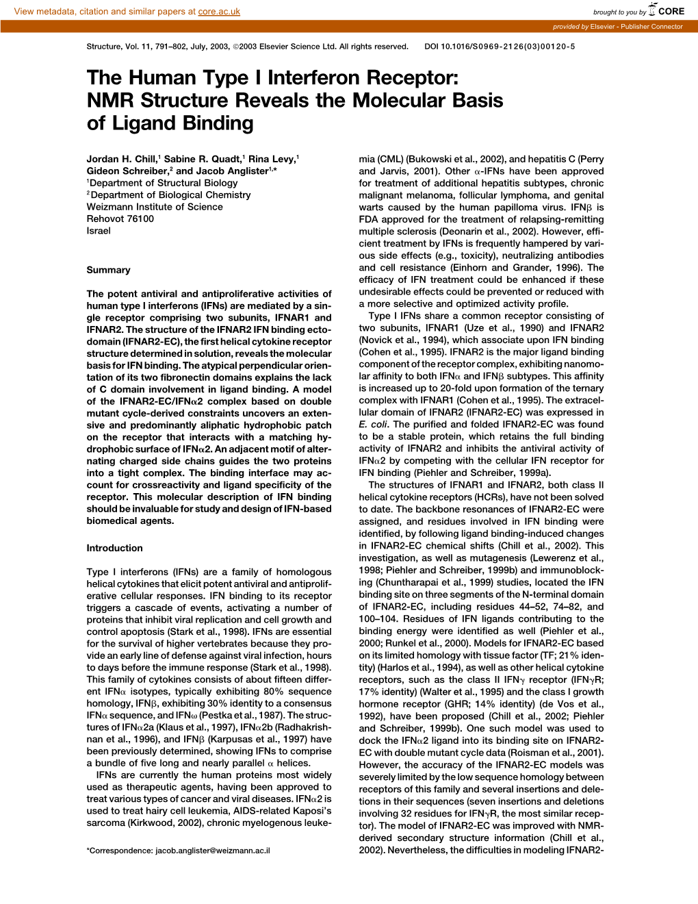 The Human Type I Interferon Receptor: NMR Structure Reveals the Molecular Basis of Ligand Binding