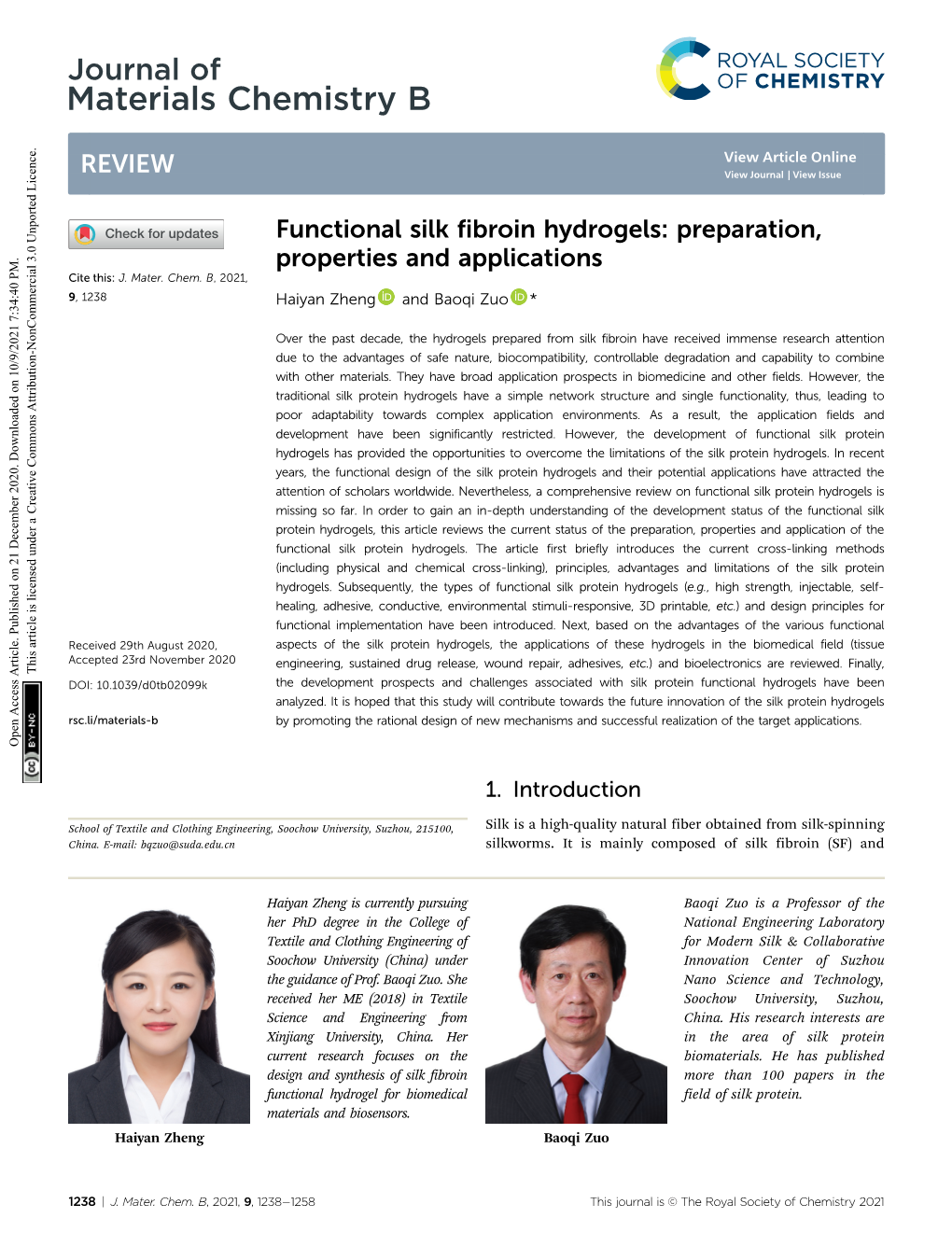 Functional Silk Fibroin Hydrogels: Preparation, Properties and Applications Cite This: J