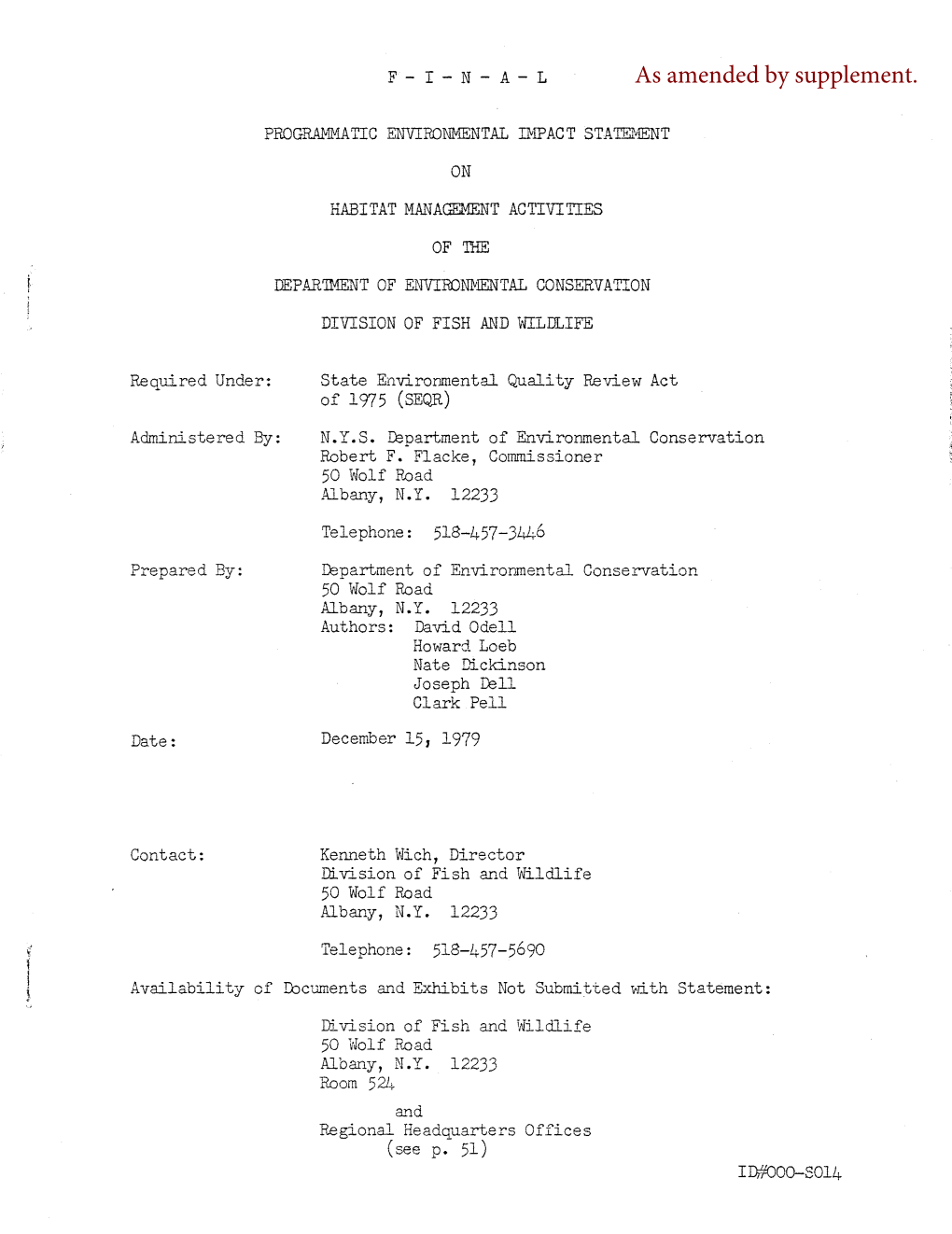 Final Programmatic Environmental Impact Statement on Habitat