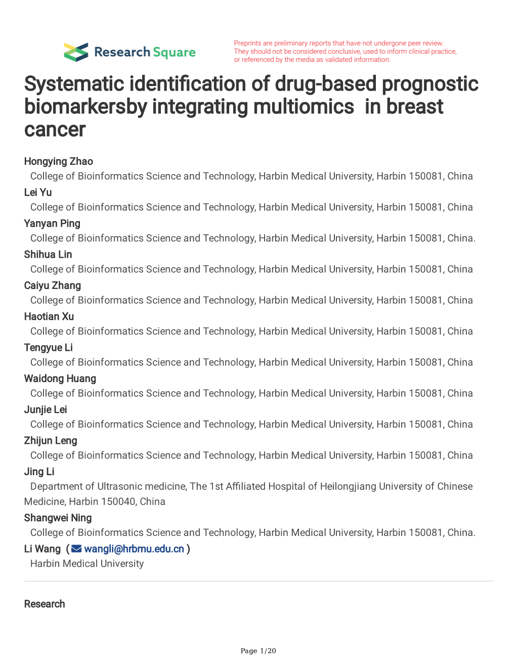 Systematic Identification of Drug-Based Prognostic