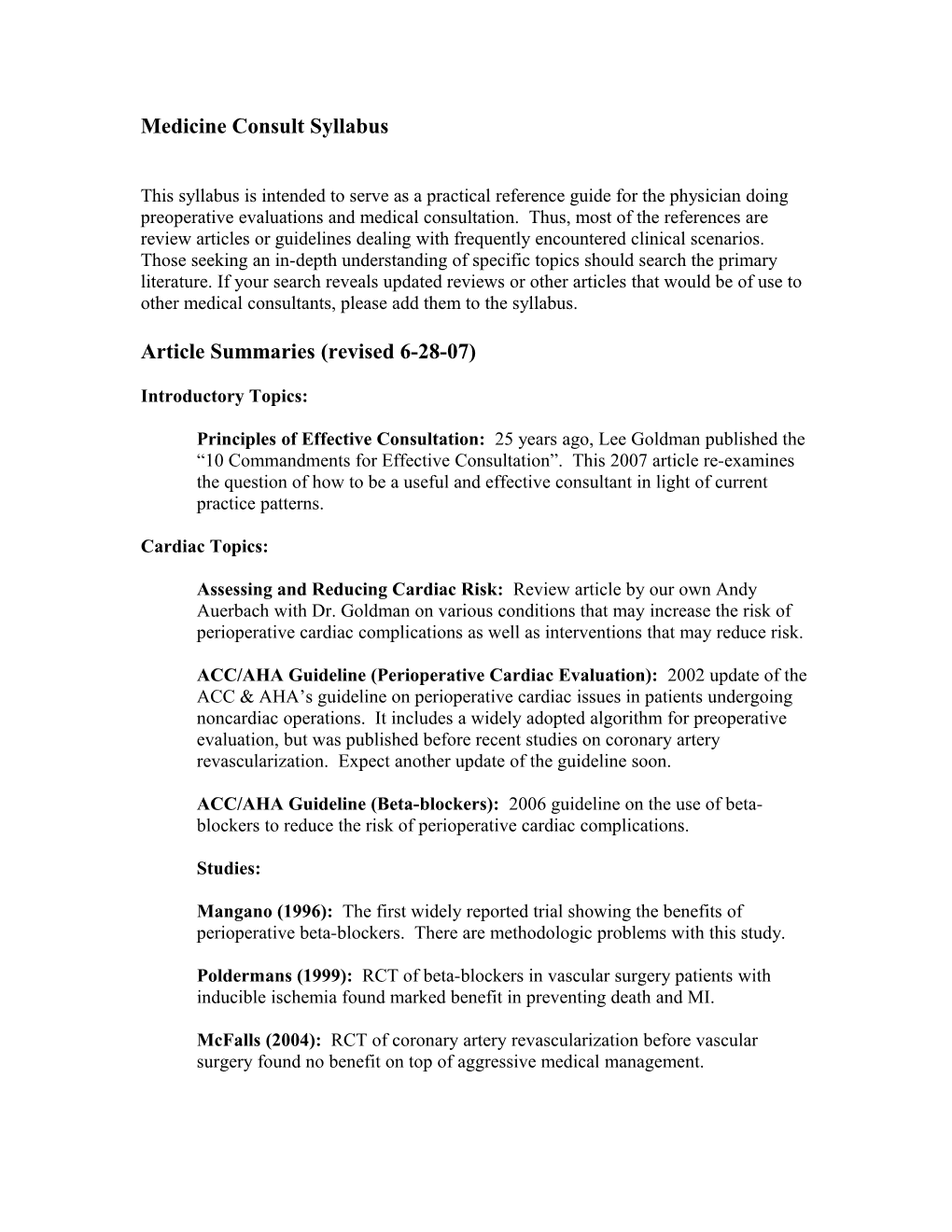 Medicine Consult Syllabus